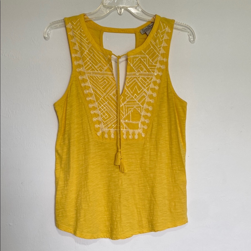 Lucky Brand Yellow Embellished Tie Front Sleeveless Top